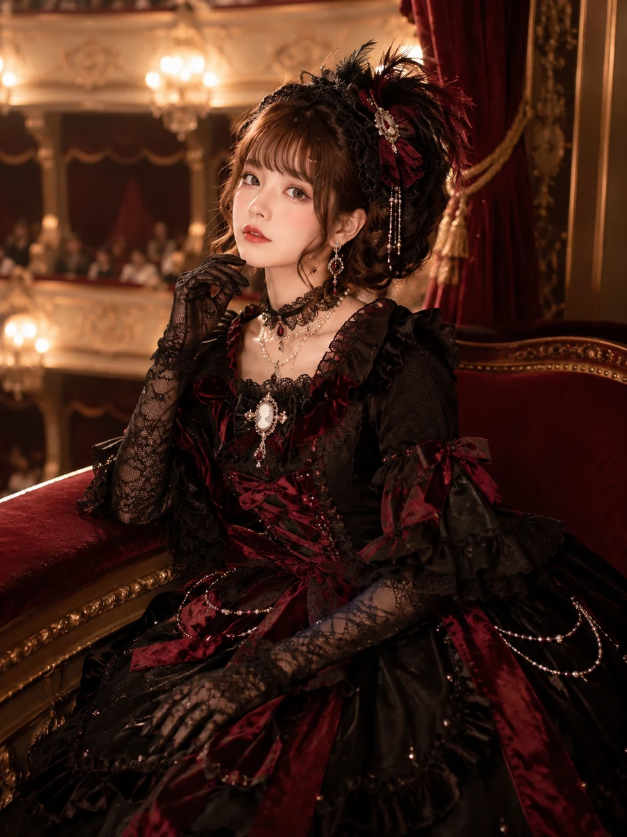 Burgundy Theatre Gothic OP Dress Pre-Order main product image - Gothic Lolita OP for pre-order