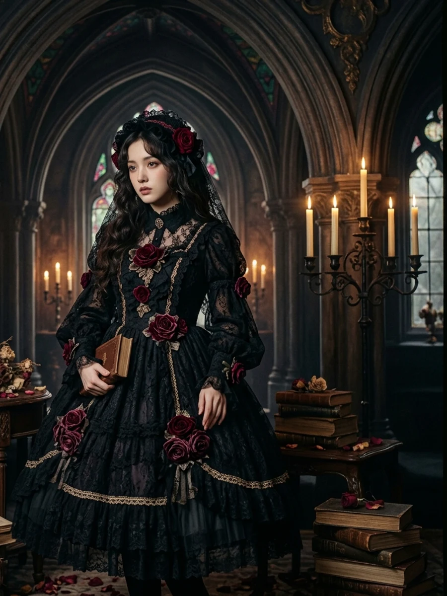 Burgundy Theatre Gothic OP Dress Pre-Order Burgundy Theatre Gothic OP Dress Pre-Order gallery image - Gothic Lolita OP for pre-order