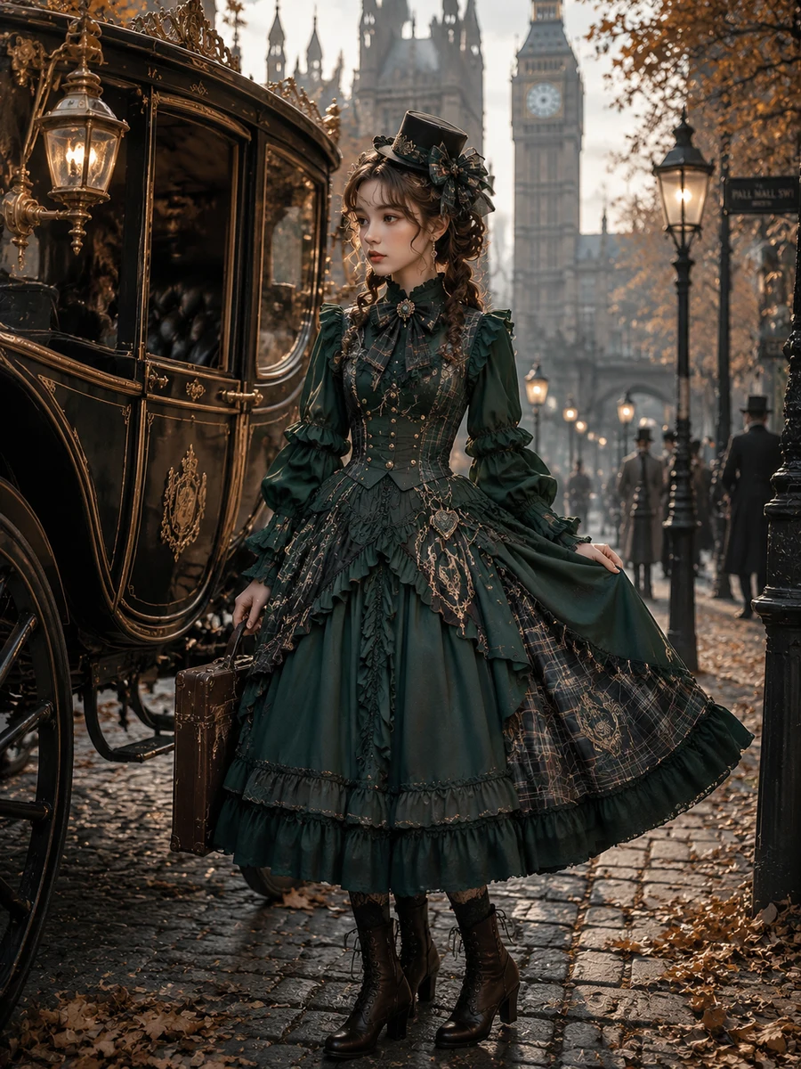 Emerald Coach Gothic OP Dress Pre-Order main product image - Gothic Lolita OP for pre-order
