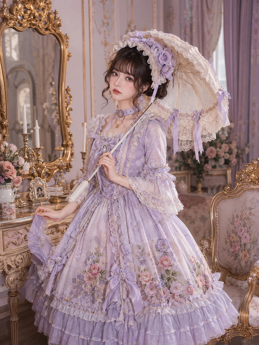 Lavender Parasol Rococo Hime JSK Pre-Order main product image - Hime Lolita JSK for pre-order