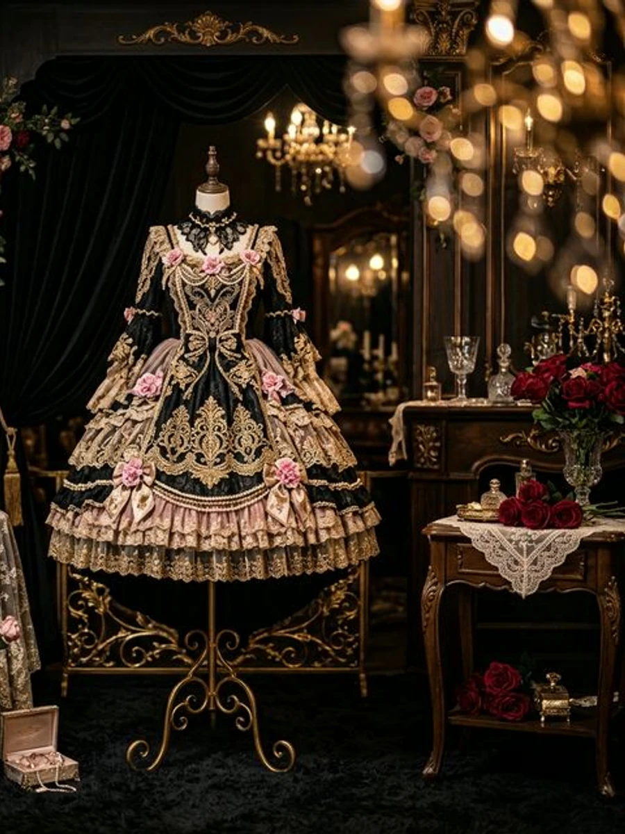 Midnight Garden Black-Gold Gothic JSK Pre-Order main product image - Gothic Lolita JSK for pre-order