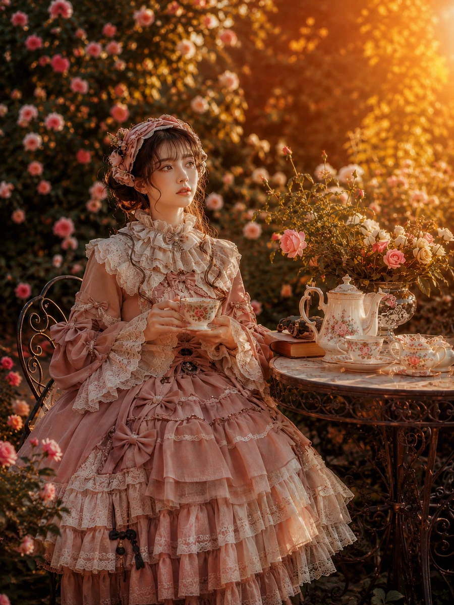 Rose Garden Sweet Tea Party OP Pre-Order main product image - Sweet Lolita OP for pre-order