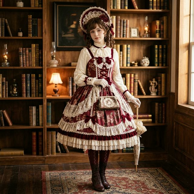 Classic Lolita elegant wine red vintage dress