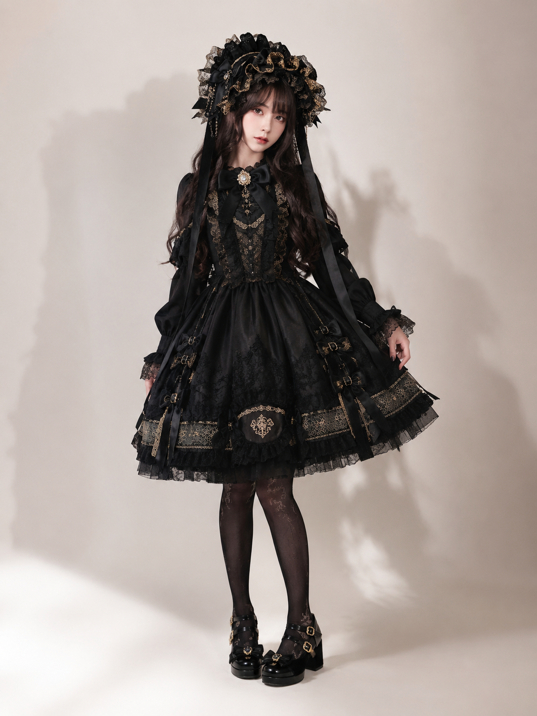 Black Gothic Rose Lolita Headdress with Veil - main product view for Gothic Lolita coords