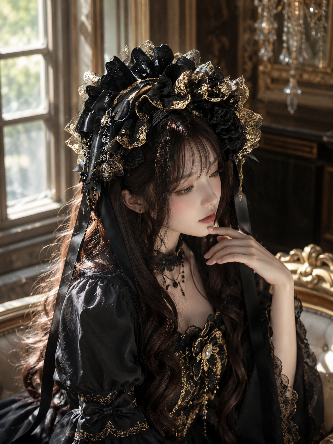 Black Gothic Rose Lolita Headdress with Veil | Alternate Gallery View | Aurora Lolita Black Gothic Rose Lolita Headdress with Veil - alternate gallery view for Gothic Lolita coords
