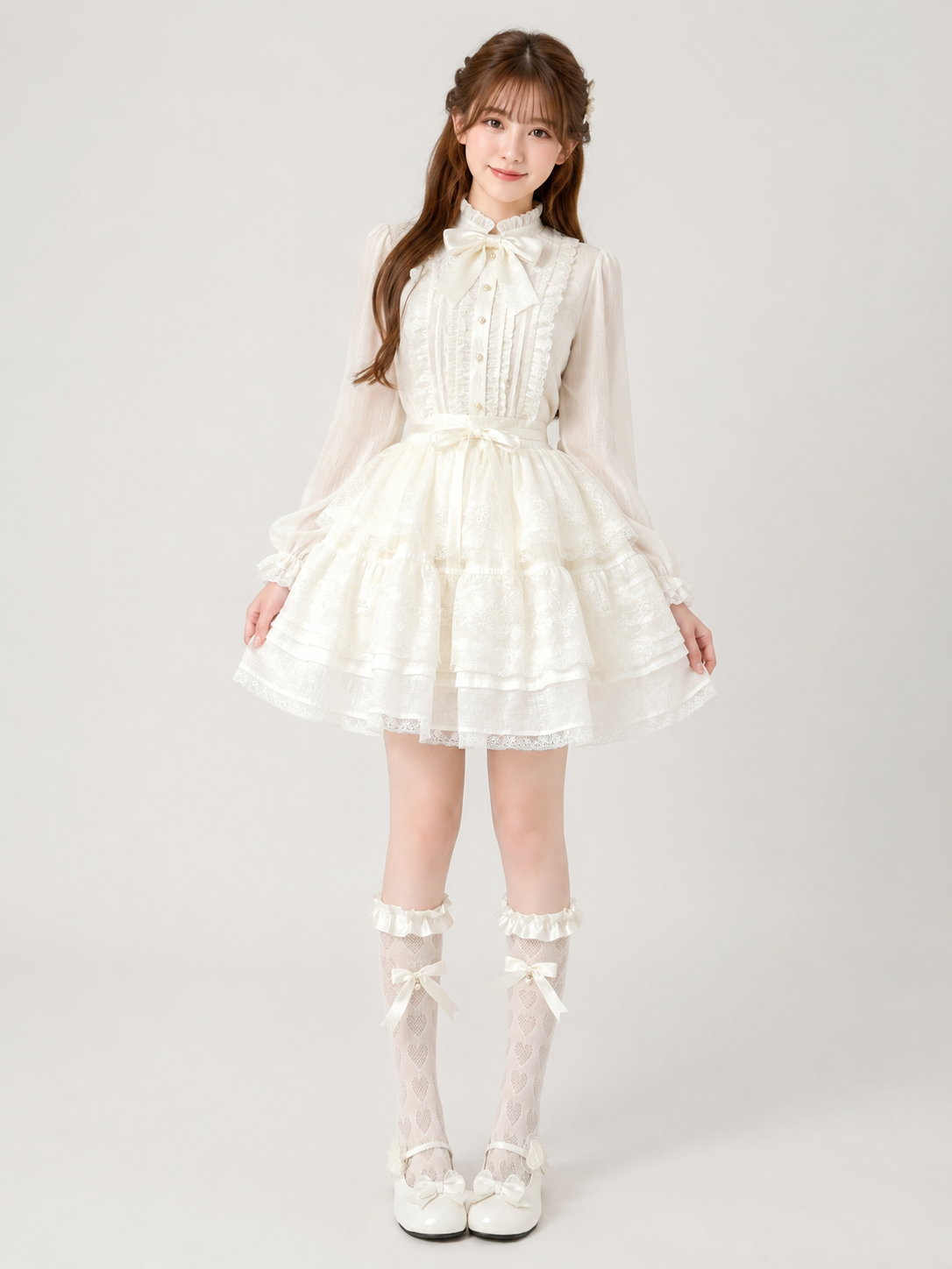 White Ruffle Lolita Ankle Socks - main product view for Sweet / Classic Lolita coords