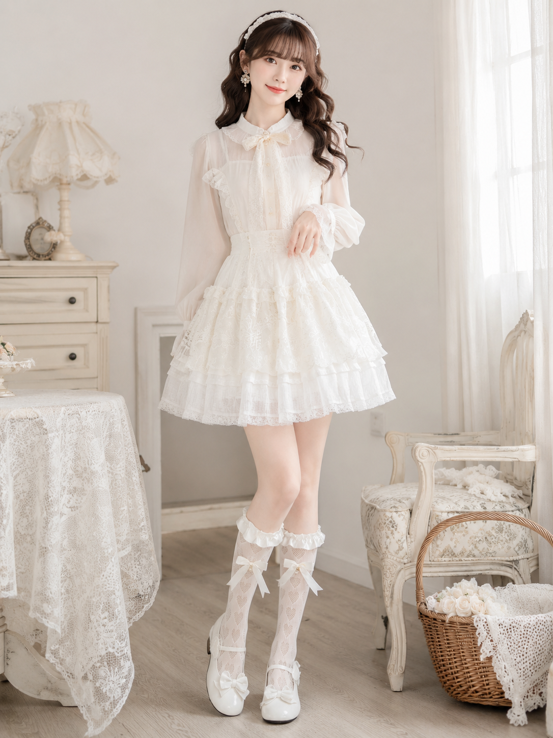 White Ruffle Lolita Ankle Socks | Alternate Gallery View | Aurora Lolita White Ruffle Lolita Ankle Socks - alternate gallery view for Sweet / Classic Lolita coords