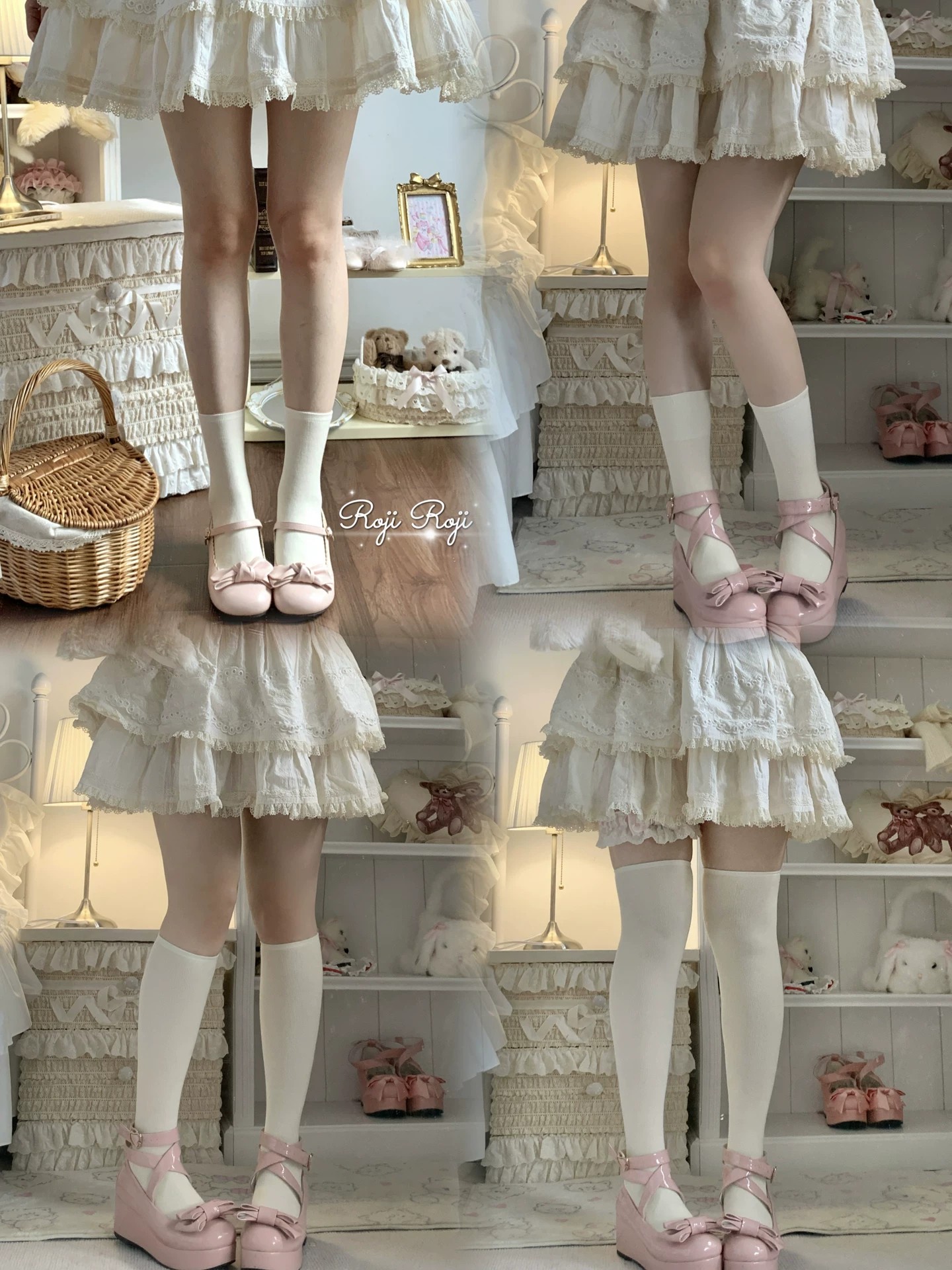 Plain White Lolita Knee High Socks | Lifestyle Coord View | Aurora Lolita Plain White Lolita Knee High Socks - lifestyle coord view for Classic / Daily Wear Lolita coords