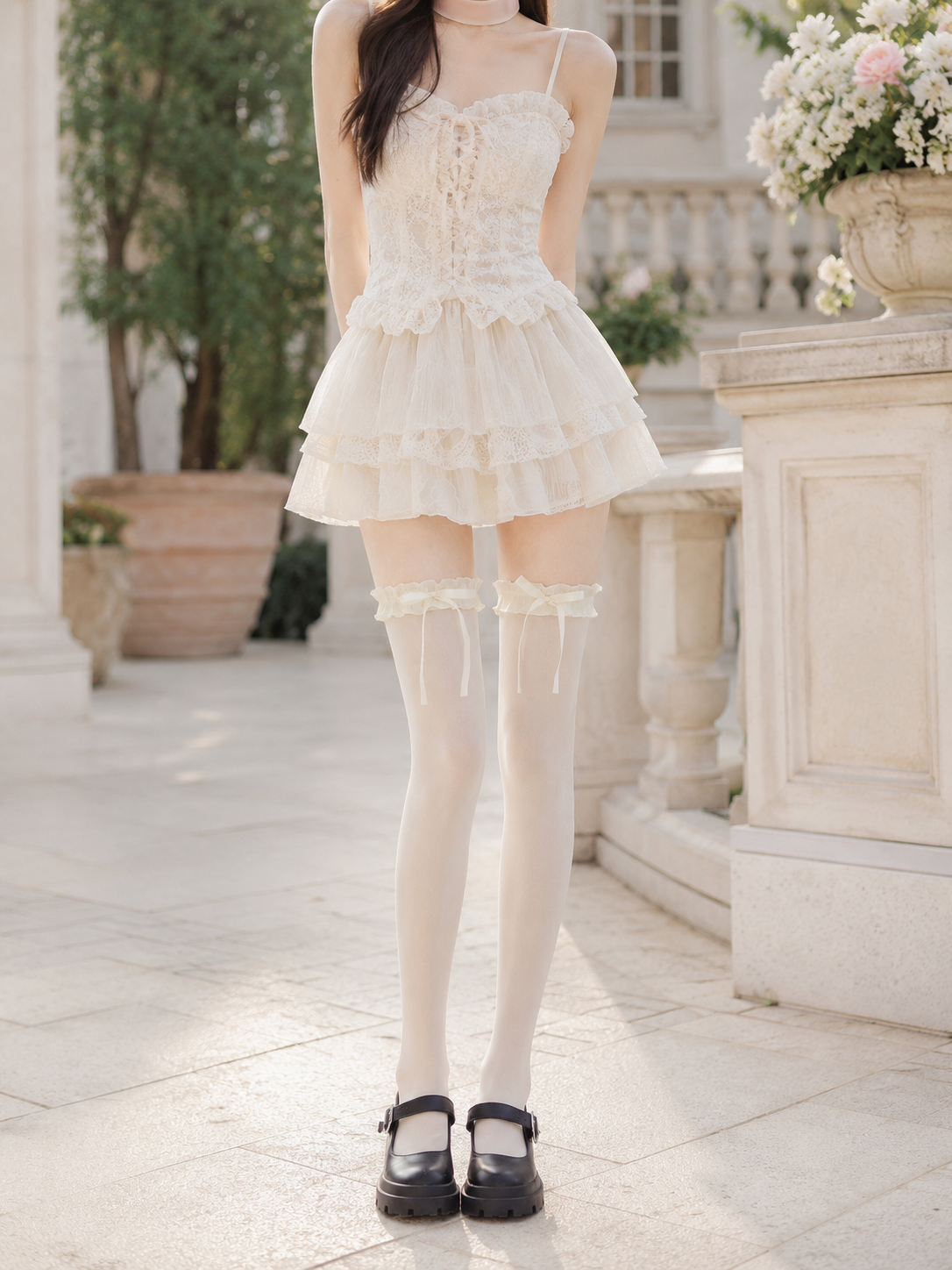 Ivory Ribbon Lolita Thigh High Socks - alternate gallery view for Classic / Sweet Lolita coords