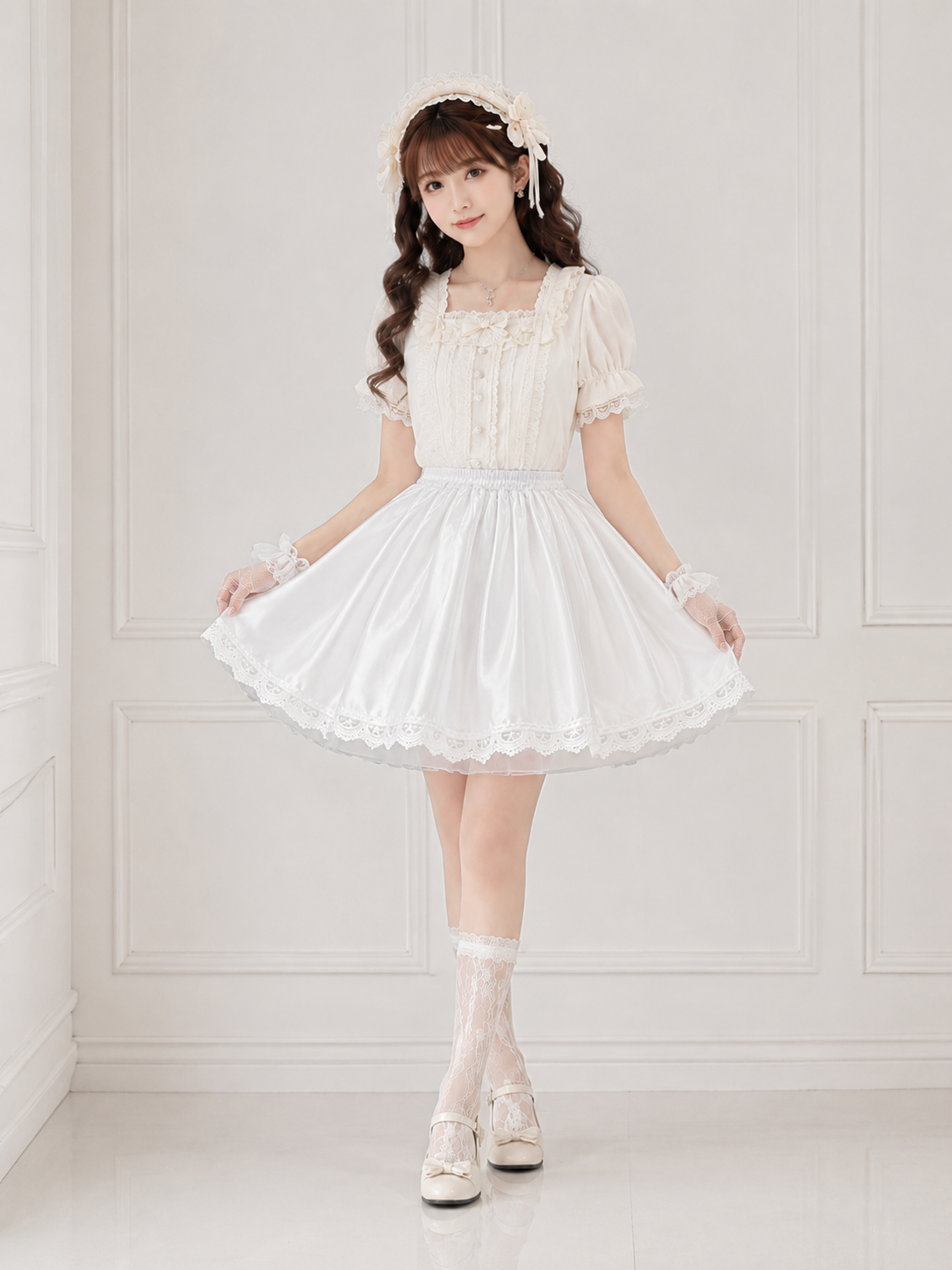 Lolita Petticoat Underskirt for Bell Silhouette - texture and trim detail view for Essential / Classic Lolita coords