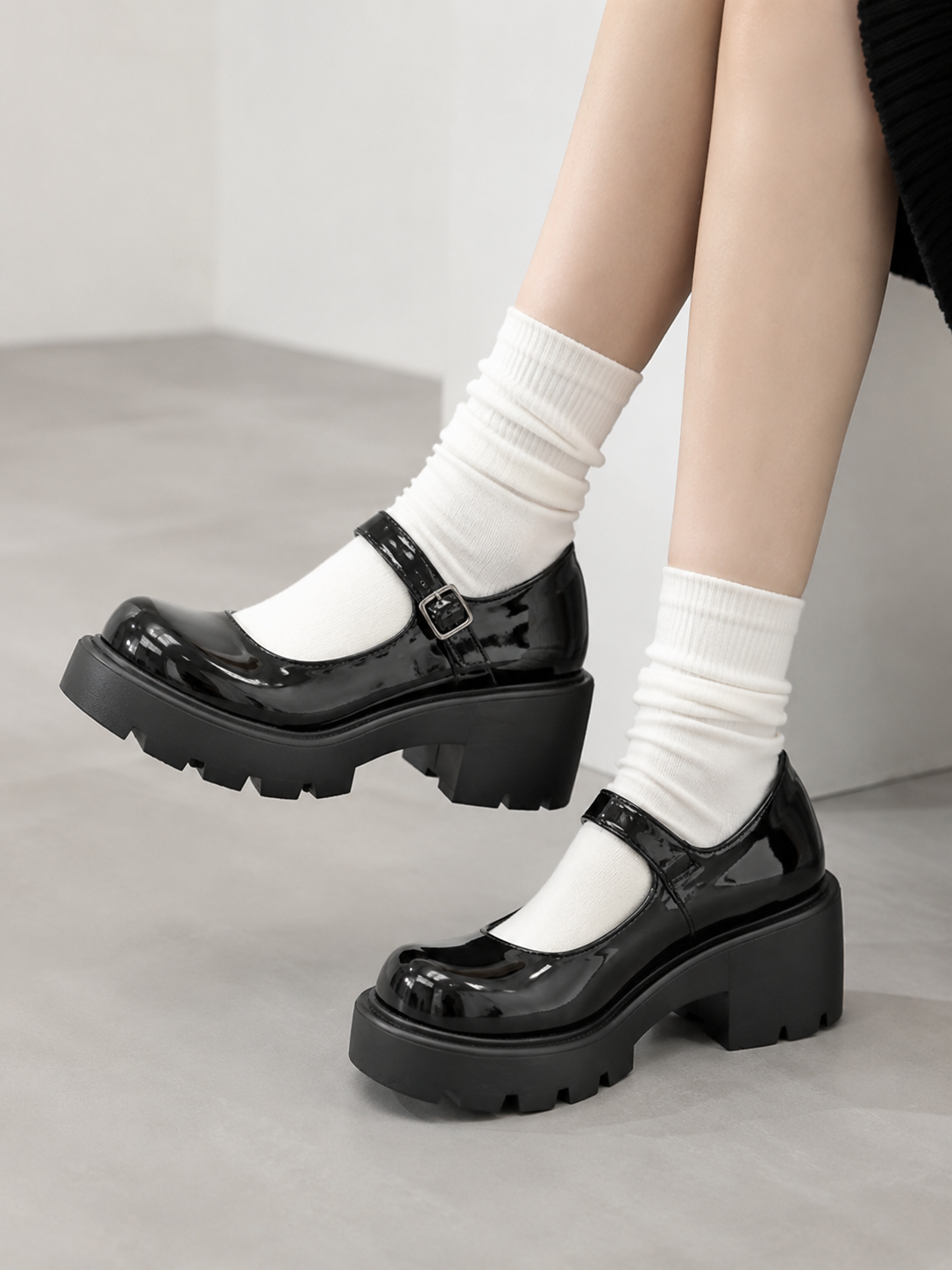 Black Patent Mary Jane Lolita Heels - main product view for Classic / Sweet Lolita coords