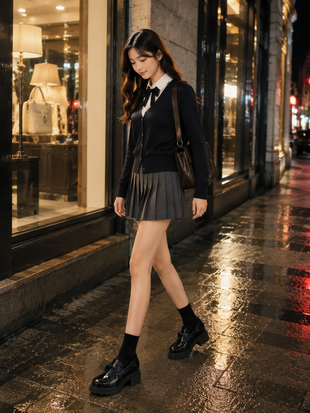 Black Bow Platform Mary Jane Lolita Loafers | Model Coord Styling View | Aurora Lolita Black Bow Platform Mary Jane Lolita Loafers - model coord styling view for Gothic / Classic Lolita coords