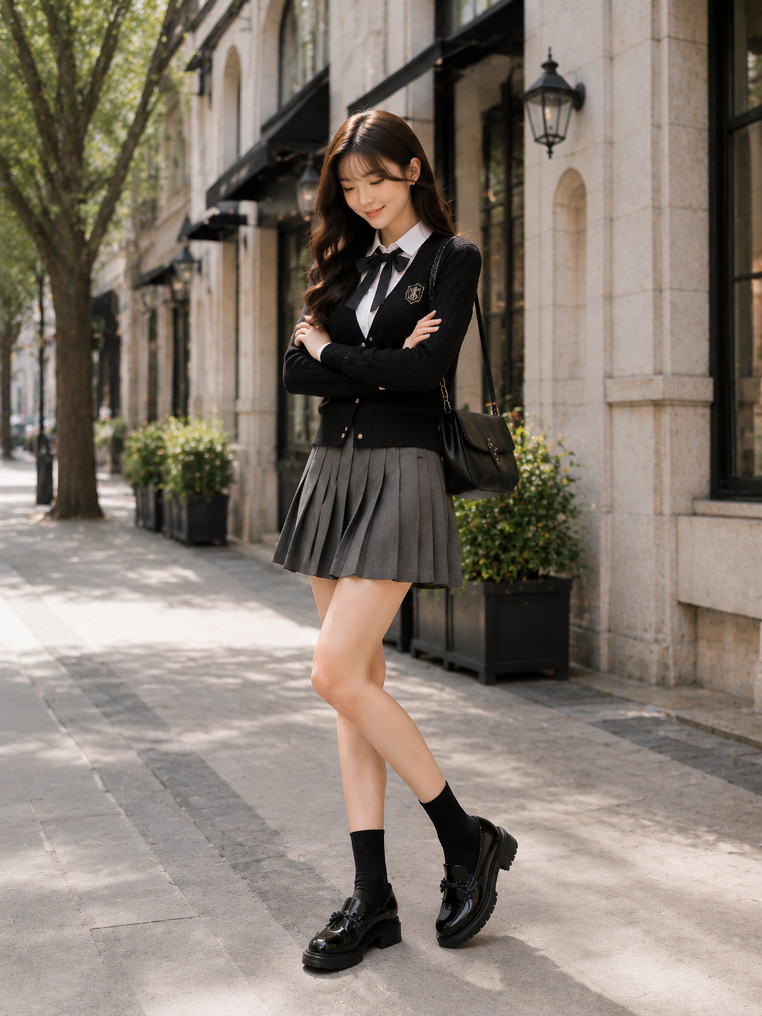 Black Bow Platform Mary Jane Lolita Loafers | Lifestyle Coord View | Aurora Lolita Black Bow Platform Mary Jane Lolita Loafers - lifestyle coord view for Gothic / Classic Lolita coords