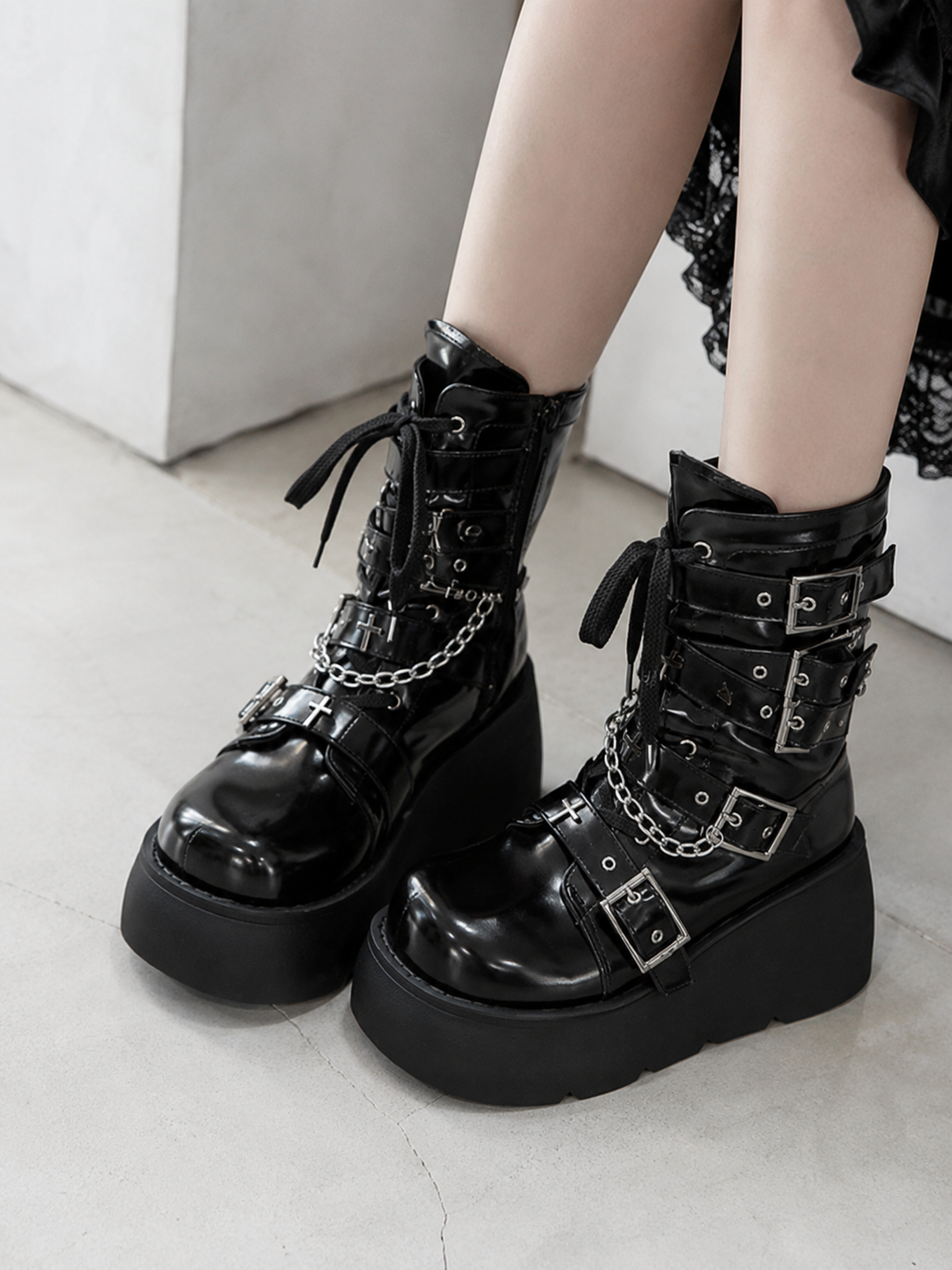 Punkcat Platform Martin Boots for Gothic Lolita - main product view for Punk / Gothic Lolita coords