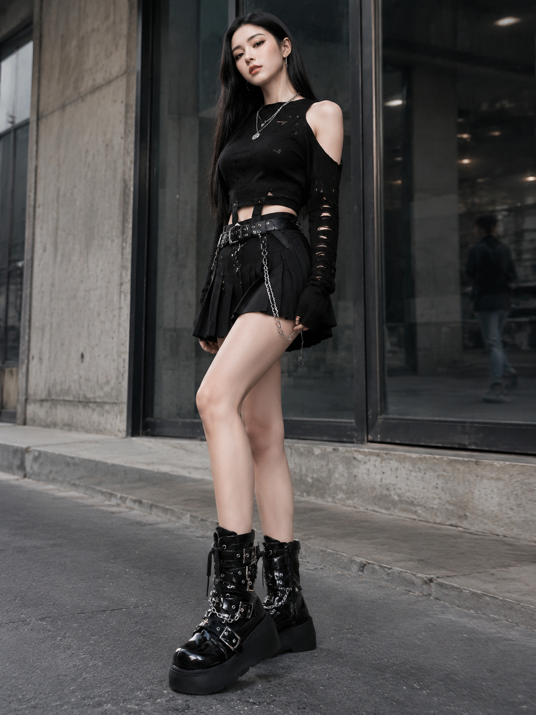 Punkcat Platform Martin Boots for Gothic Lolita - lifestyle coord view for Punk / Gothic Lolita coords
