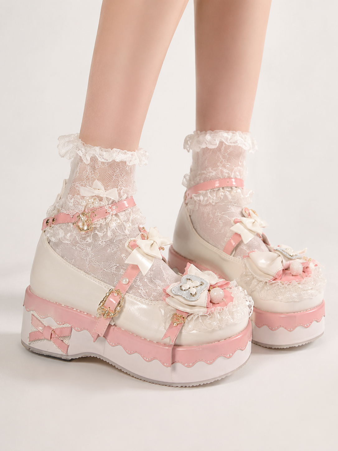 Pink Round Toe Sweet Lolita Platform Shoes - main product view for Sweet Lolita coords