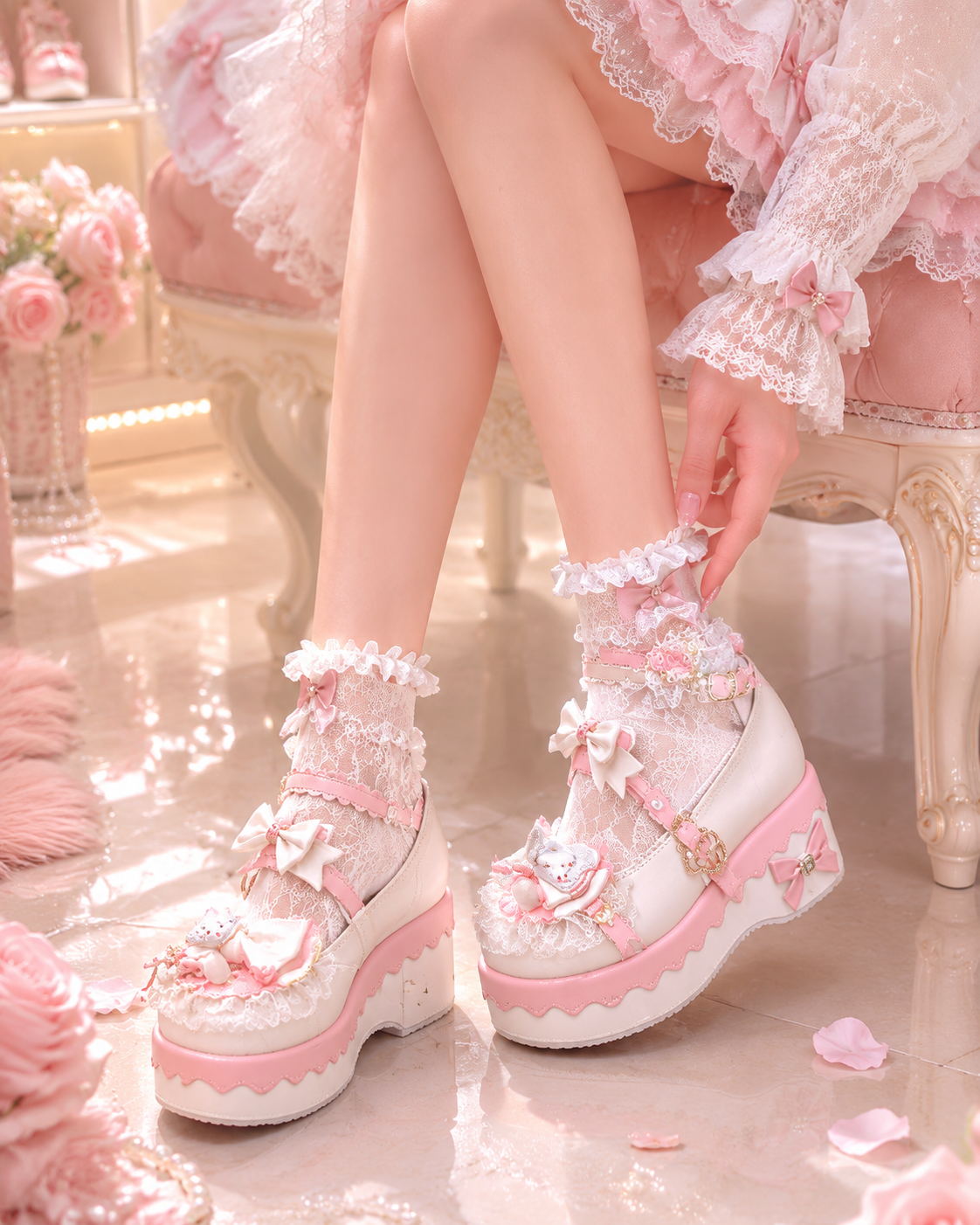 Pink Round Toe Sweet Lolita Platform Shoes | Alternate Gallery View | Aurora Lolita Pink Round Toe Sweet Lolita Platform Shoes - alternate gallery view for Sweet Lolita coords