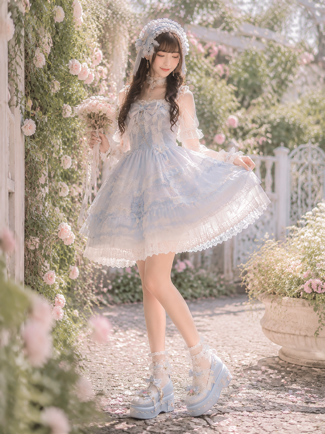 Blue Round Toe Sweet Lolita Platform Shoes - main product view for Sweet / Classic Lolita coords