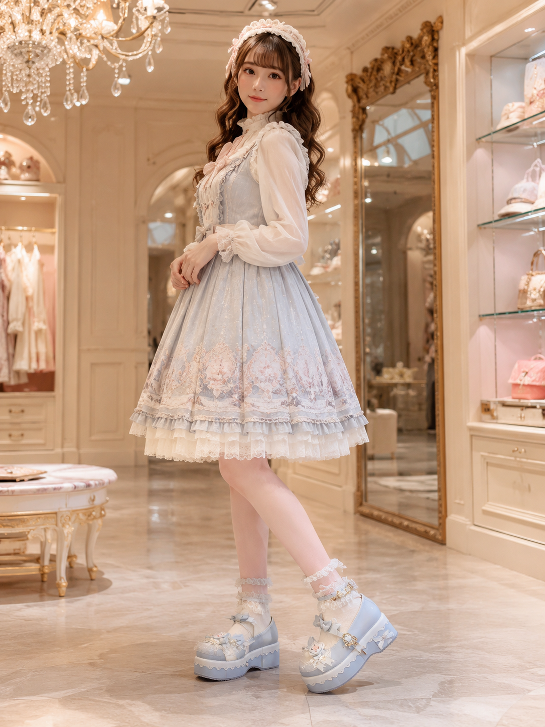 Blue Round Toe Sweet Lolita Platform Shoes | Side Angle View | Aurora Lolita Blue Round Toe Sweet Lolita Platform Shoes - side angle view for Sweet / Classic Lolita coords