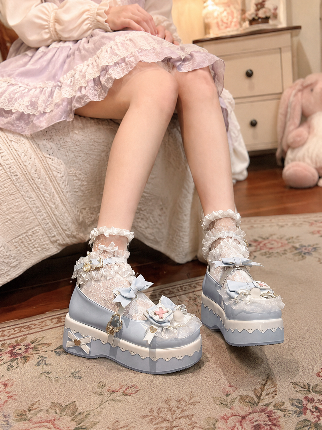 Blue Round Toe Sweet Lolita Platform Shoes | Back Or Strap Detail View | Aurora Lolita Blue Round Toe Sweet Lolita Platform Shoes - back or strap detail view for Sweet / Classic Lolita coords