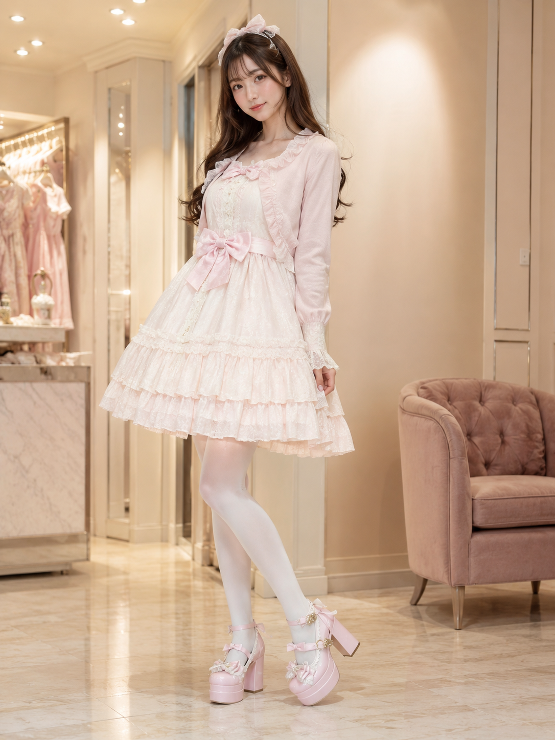 Pink Butterfly Round Toe Chunky Heel Lolita Shoes | Back Or Strap Detail View | Aurora Lolita Pink Butterfly Round Toe Chunky Heel Lolita Shoes - back or strap detail view for Sweet Lolita coords