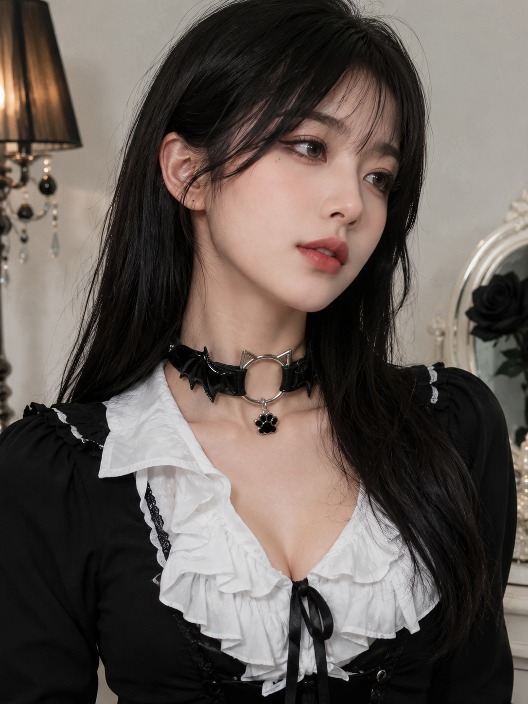 Black Gothic Bow Choker Necklace - main product view for Gothic Lolita coords