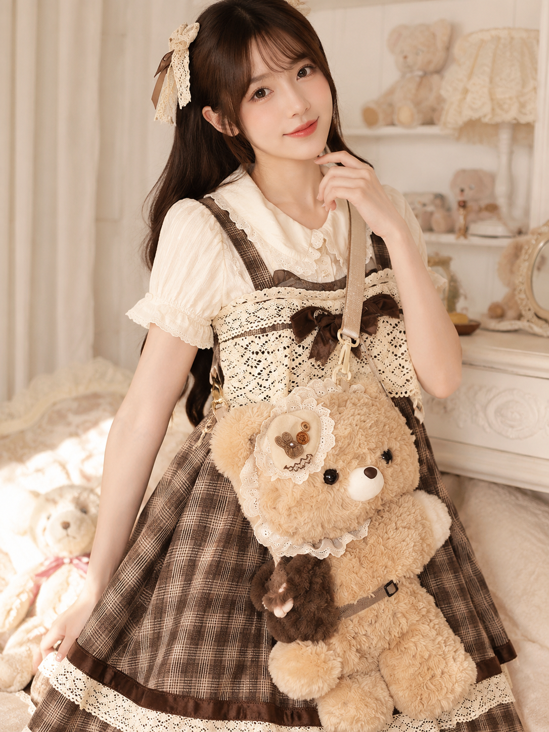 Brown Bear Plush Lolita Shoulder Bag - main product view for sweet kawaii classic Lolita outfit