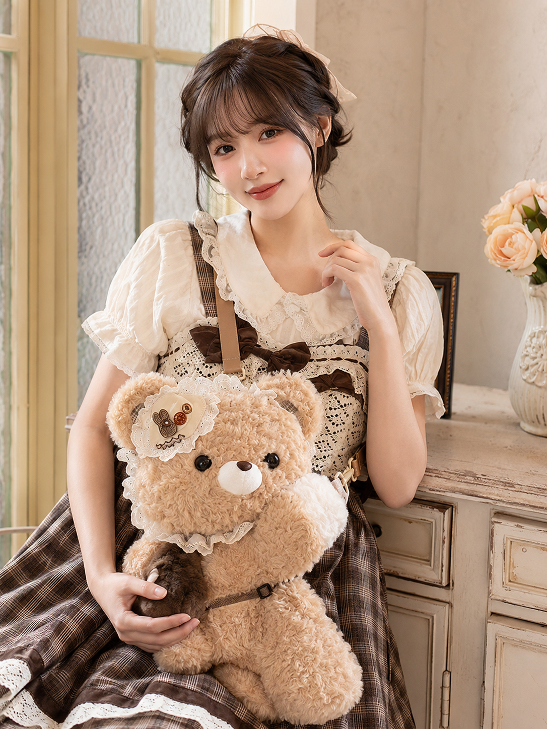 Brown Bear Plush Lolita Shoulder Bag | Side Or Worn Angle | Aurora Lolita Brown Bear Plush Lolita Shoulder Bag - side or worn angle for sweet kawaii classic Lolita outfit