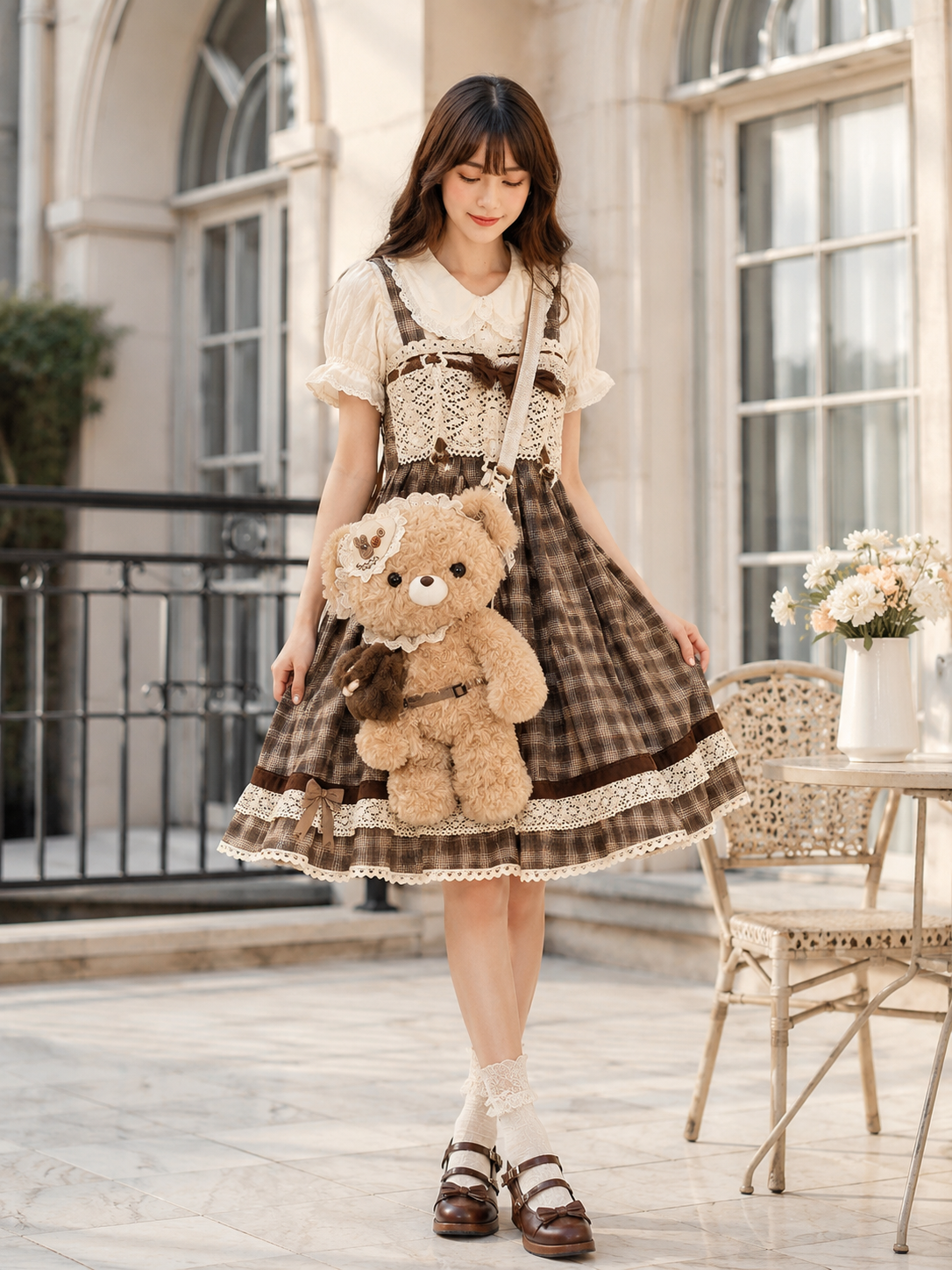 Brown Bear Plush Lolita Shoulder Bag | Alternate Angle | Aurora Lolita Brown Bear Plush Lolita Shoulder Bag - alternate angle for sweet kawaii classic Lolita outfit