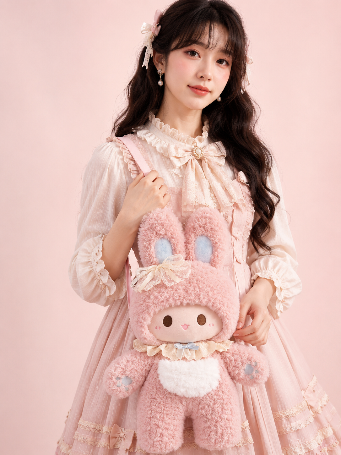 Pink Bunny Plush Lolita Shoulder Bag | Back Or Silhouette View | Aurora Lolita Pink Bunny Plush Lolita Shoulder Bag - back or silhouette view for sweet kawaii pink Lolita outfit