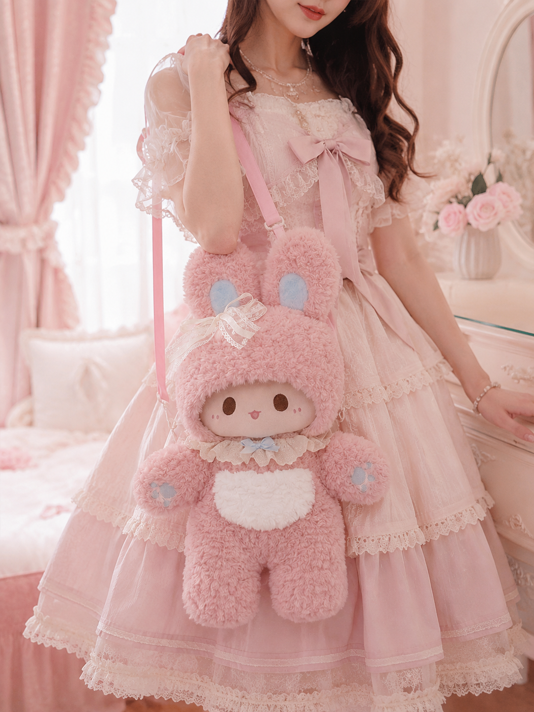 Pink Bunny Plush Lolita Shoulder Bag | Main Product View | Aurora Lolita Pink Bunny Plush Lolita Shoulder Bag - main product view for sweet kawaii pink Lolita outfit