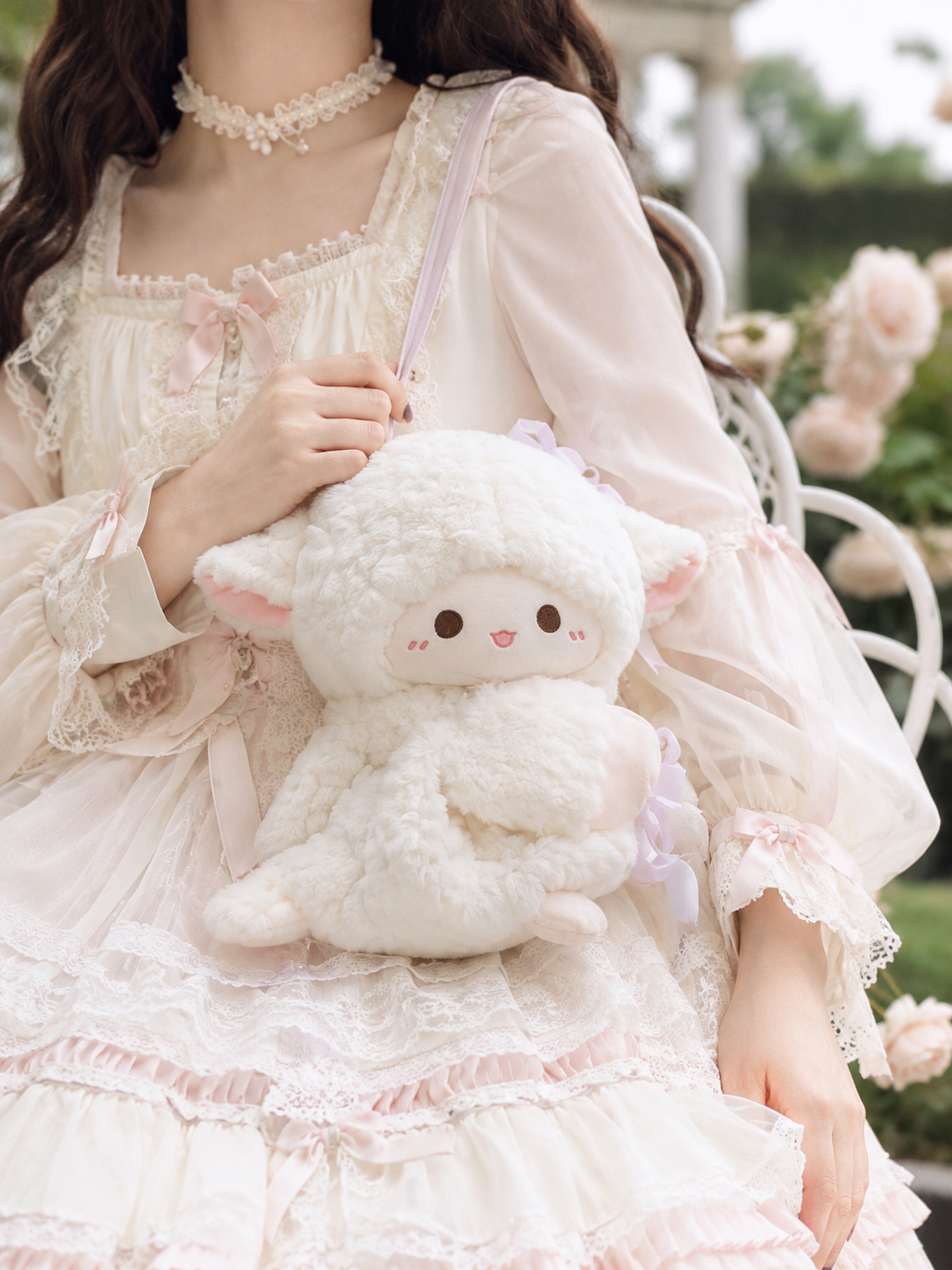 Cream Bunny Plush Lolita Crossbody Bag | Side Or Worn Angle | Aurora Lolita Cream Bunny Plush Lolita Crossbody Bag - side or worn angle for sweet cream bunny Lolita outfit