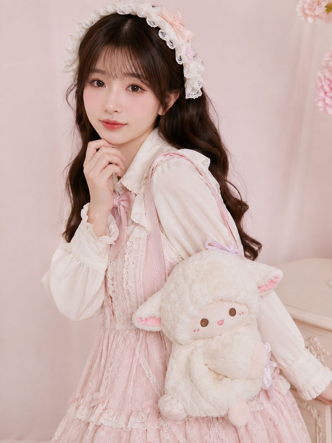 Cream Bunny Plush Lolita Crossbody Bag | Trim And Texture Close-Up | Aurora Lolita Cream Bunny Plush Lolita Crossbody Bag - trim and texture close-up for sweet cream bunny Lolita outfit