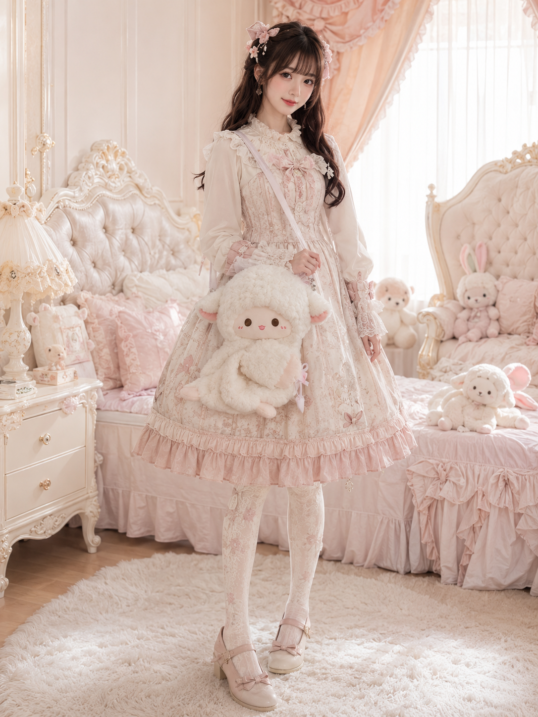 Cream Bunny Plush Lolita Crossbody Bag | Additional Detail | Aurora Lolita Cream Bunny Plush Lolita Crossbody Bag - additional detail for sweet cream bunny Lolita outfit
