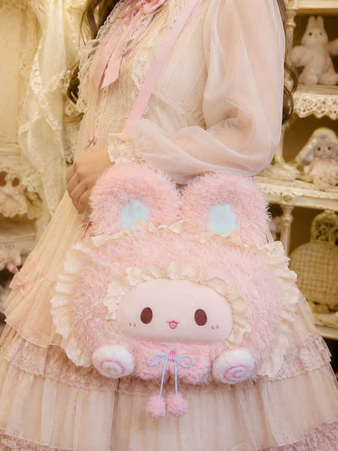 Pink Ribbon Bunny Plush Lolita Bag | Main Product View | Aurora Lolita Pink Ribbon Bunny Plush Lolita Bag - main product view for sweet pink bunny Lolita outfit