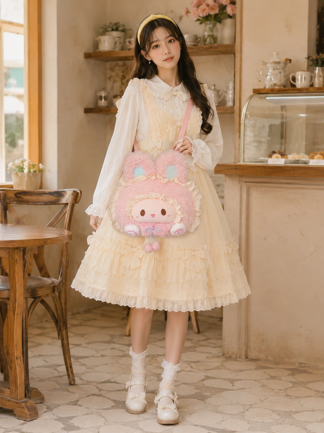 Pink Ribbon Bunny Plush Lolita Bag | Additional Detail | Aurora Lolita Pink Ribbon Bunny Plush Lolita Bag - additional detail for sweet pink bunny Lolita outfit