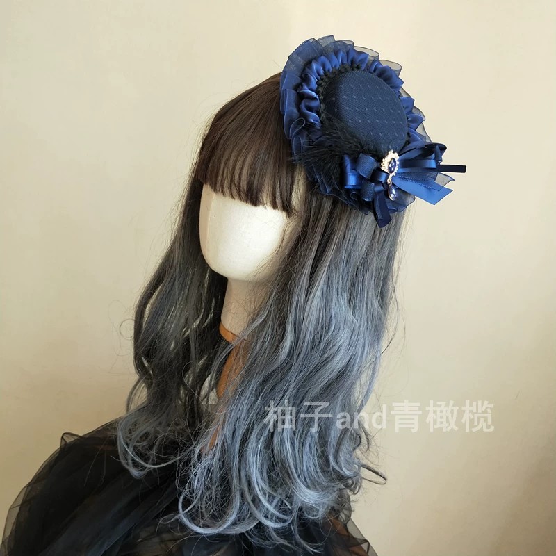 Navy Rose Gothic Lolita Headdress | Back Or Silhouette View | Aurora Lolita Navy Rose Gothic Lolita Headdress - back or silhouette view for gothic navy rose Lolita outfit