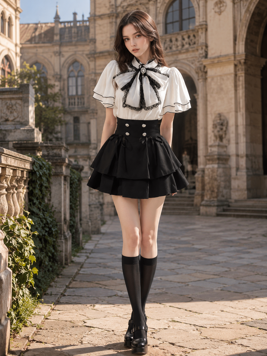 Japanese Chiffon Blouse and Lolita Skirt Set | Main Product View | Aurora Lolita Japanese Chiffon Blouse and Lolita Skirt Set - main product view for classic daily skirt set Lolita outfit