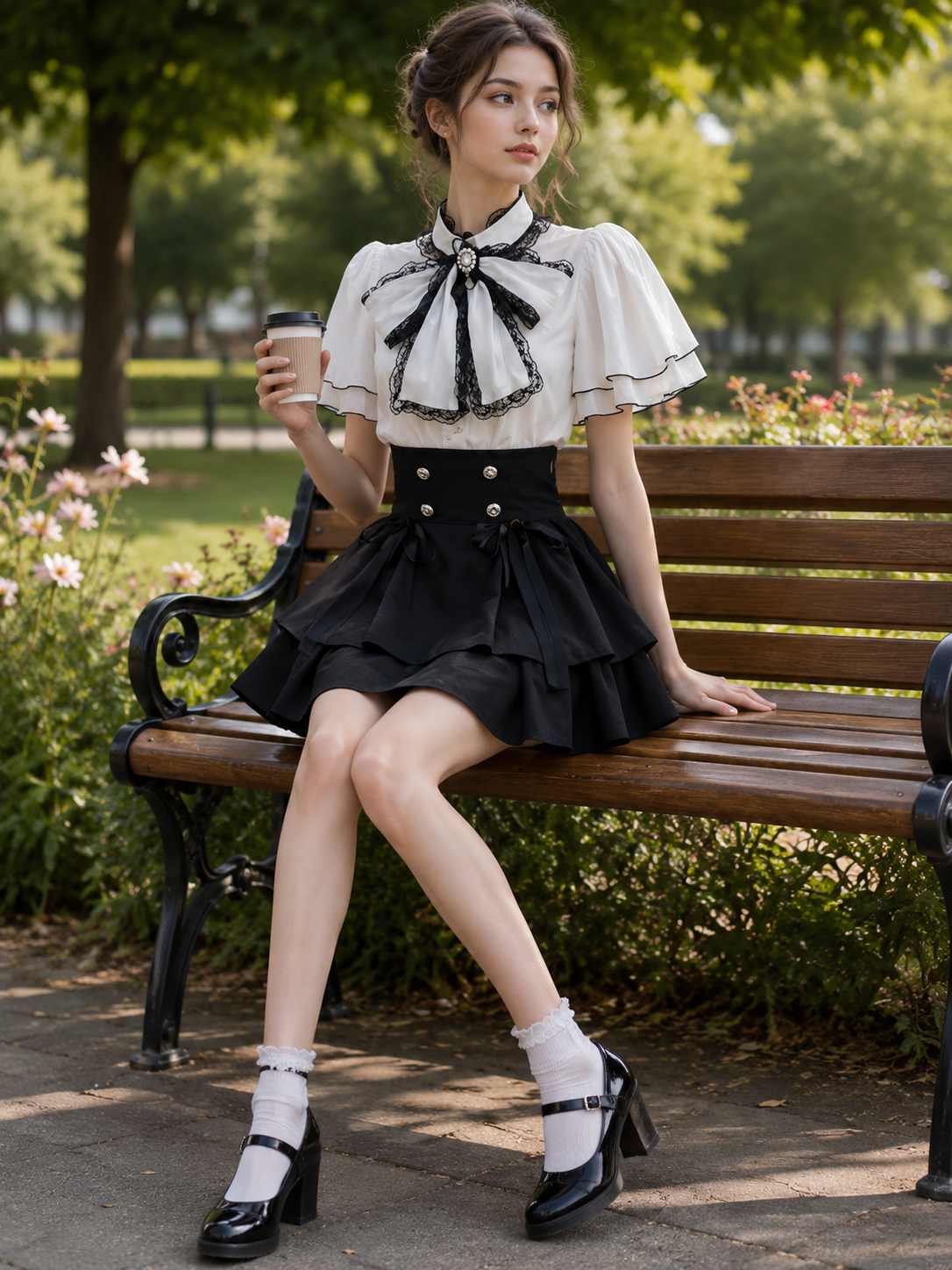 Japanese Chiffon Blouse and Lolita Skirt Set | Back Or Silhouette View | Aurora Lolita Japanese Chiffon Blouse and Lolita Skirt Set - back or silhouette view for classic daily skirt set Lolita outfit