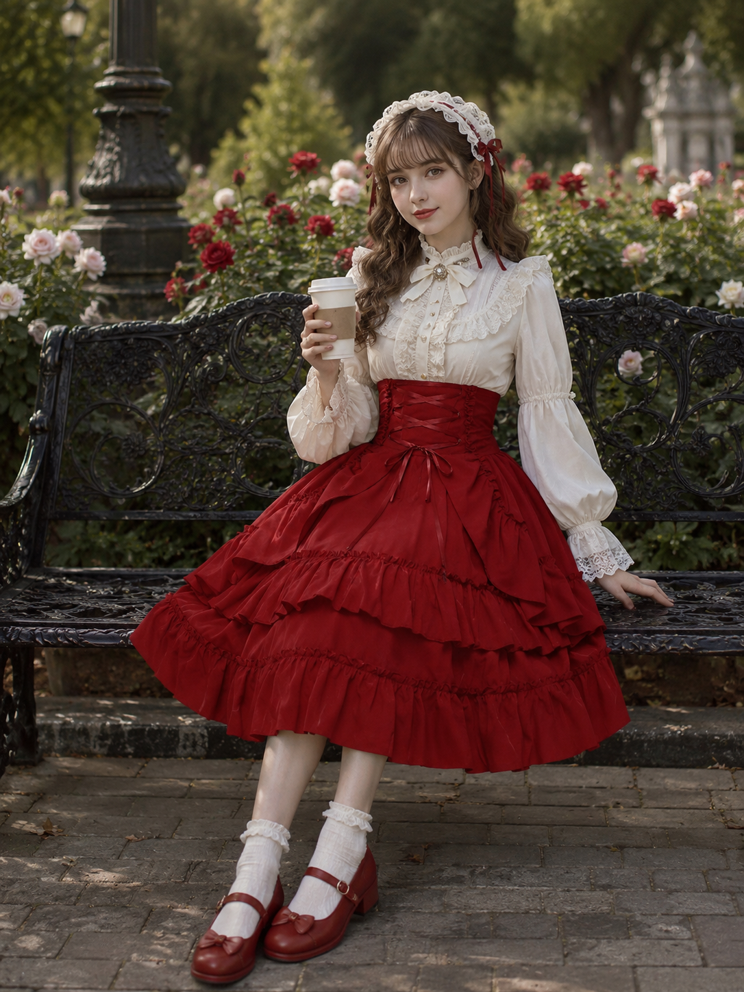 Red Medieval Victorian Gothic Lolita Corset Skirt | Main Product View | Aurora Lolita Red Medieval Victorian Gothic Lolita Corset Skirt - main product view for gothic red victorian corset skirt Lolita outfit