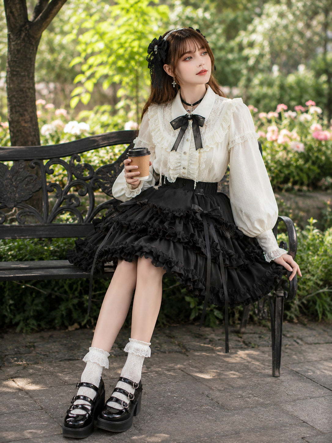 Black Balletcore Punk Lolita Pumpkin Skirt | Side Or Worn Angle | Aurora Lolita Black Balletcore Punk Lolita Pumpkin Skirt - side or worn angle for gothic black balletcore punk Lolita outfit