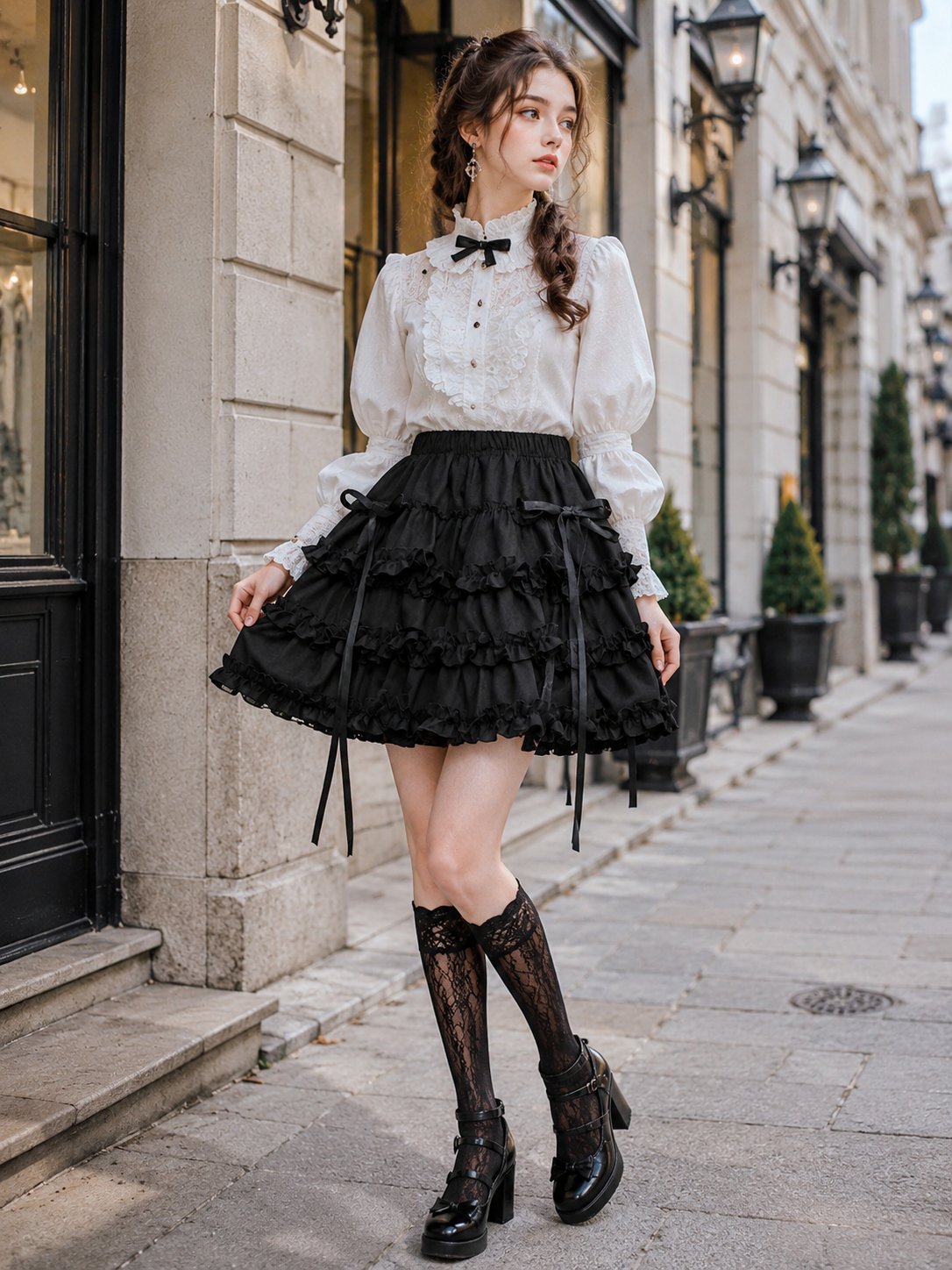 Black Balletcore Punk Lolita Pumpkin Skirt | Main Product View | Aurora Lolita Black Balletcore Punk Lolita Pumpkin Skirt - main product view for gothic black balletcore punk Lolita outfit