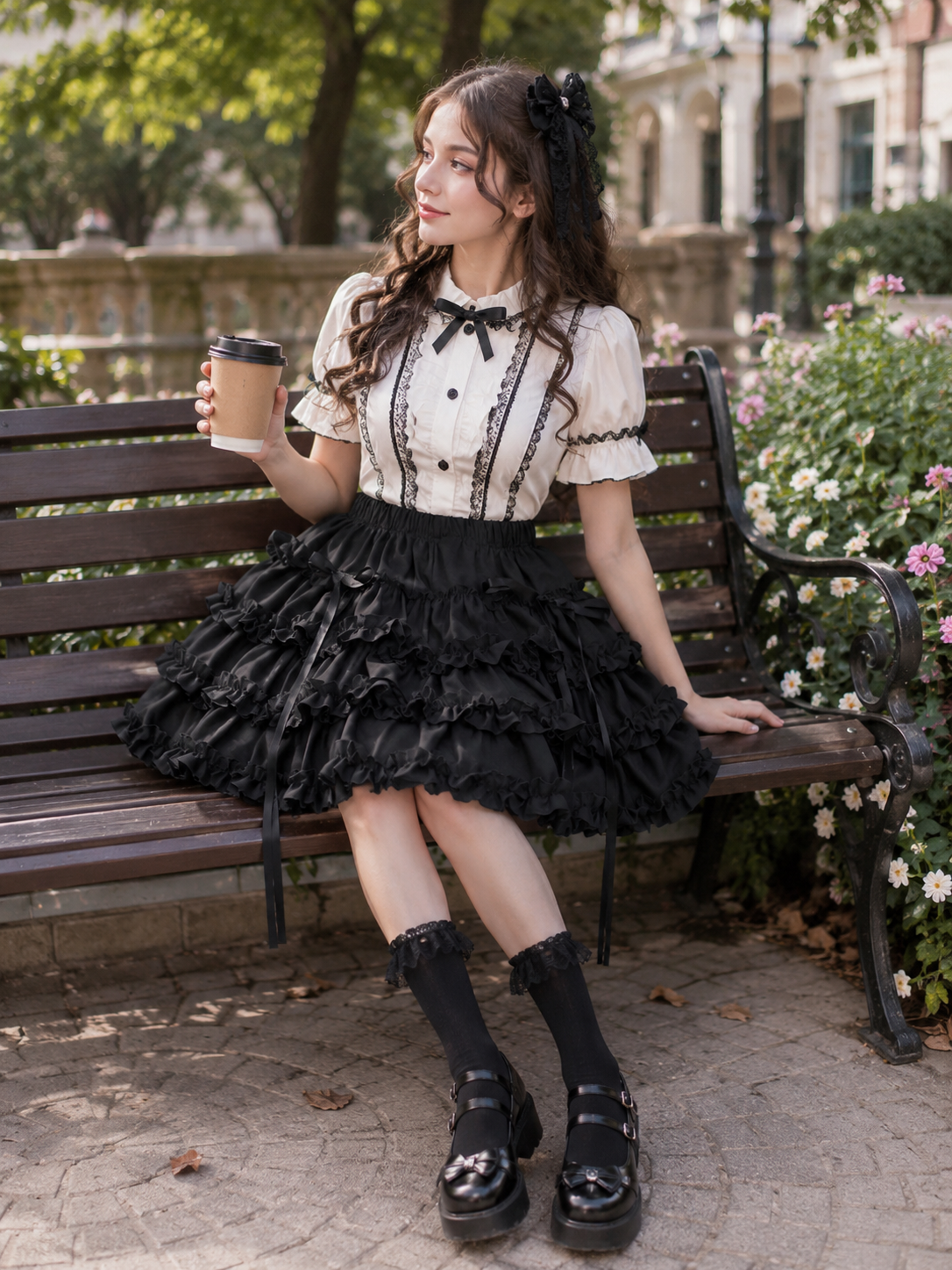 Black Balletcore Punk Lolita Pumpkin Skirt | Back Or Silhouette View | Aurora Lolita Black Balletcore Punk Lolita Pumpkin Skirt - back or silhouette view for gothic black balletcore punk Lolita outfit