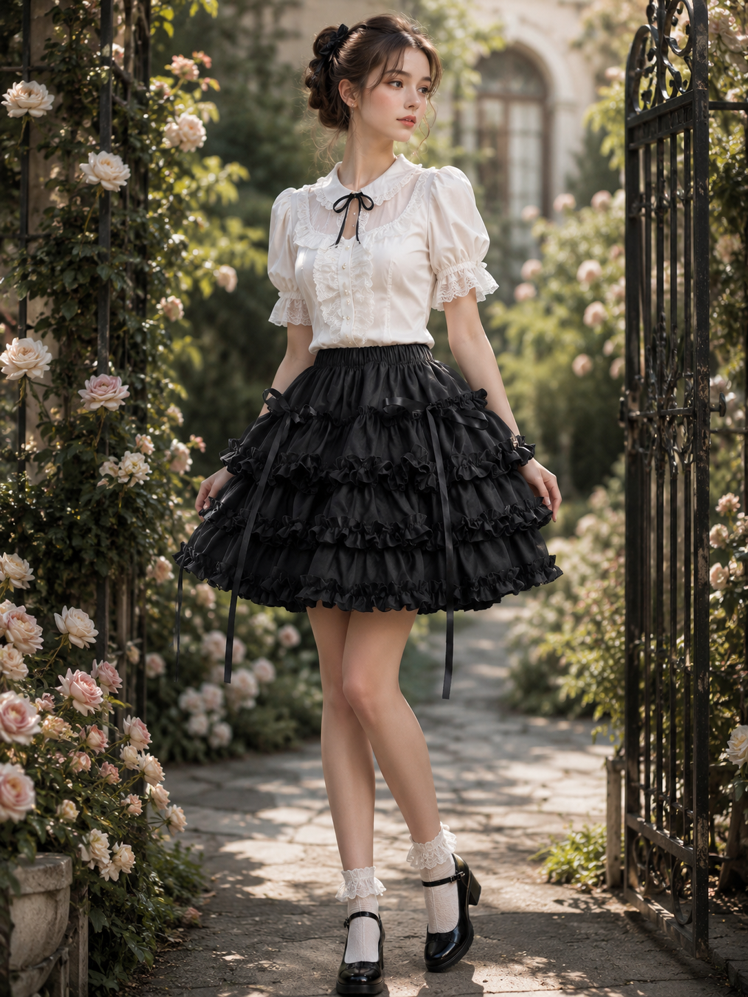Black Balletcore Punk Lolita Pumpkin Skirt | Scale And Wearing Reference | Aurora Lolita Black Balletcore Punk Lolita Pumpkin Skirt - scale and wearing reference for gothic black balletcore punk Lolita outfit