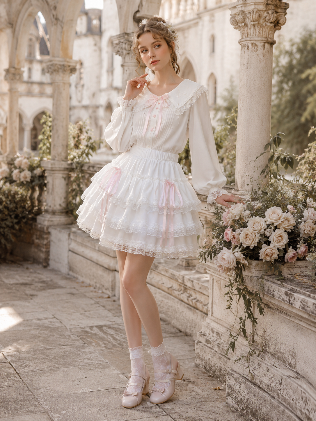 White Safety Shorts Lolita Mini Pettiskirt - main product view for white sweet daily Lolita outfit