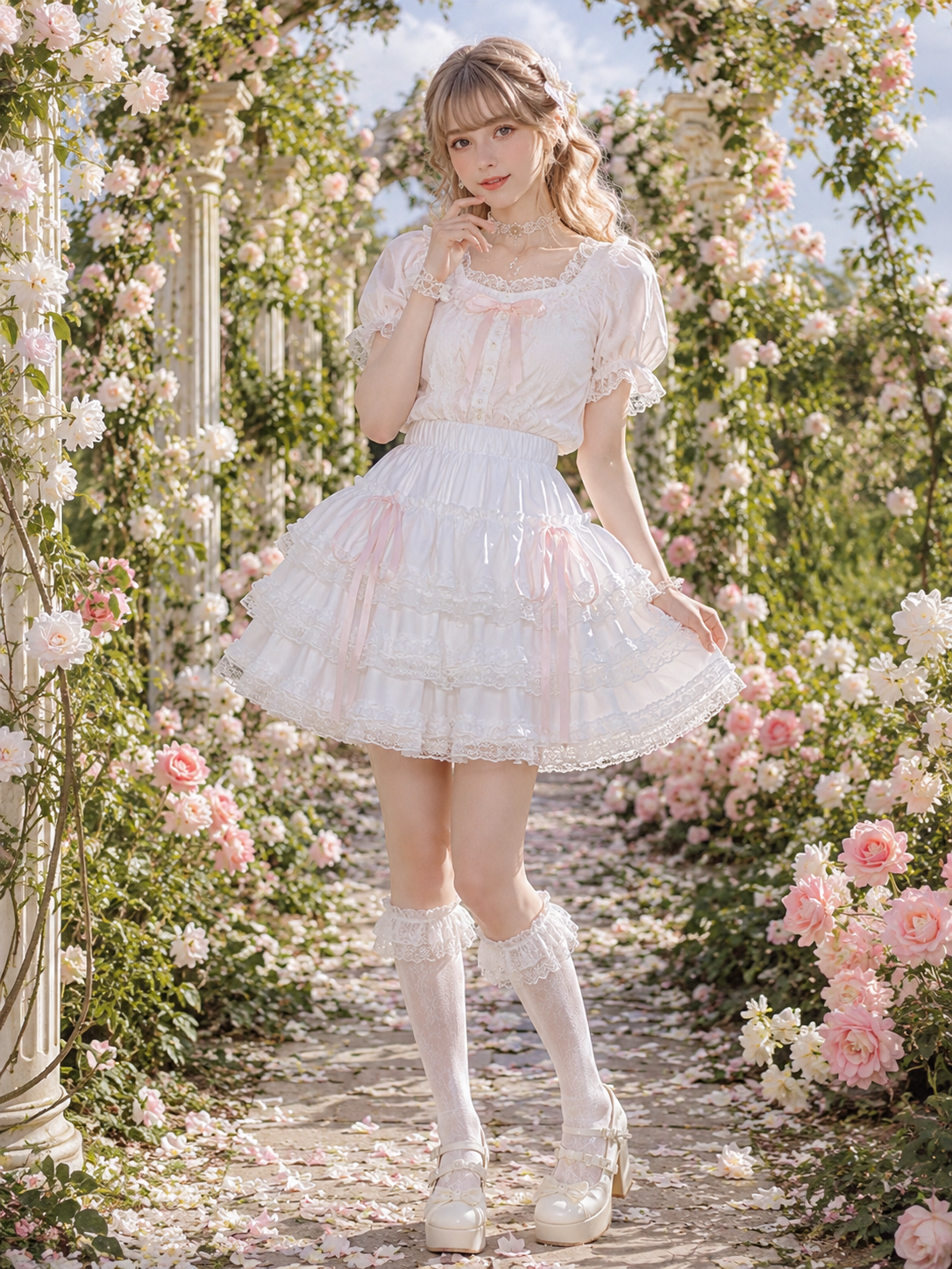 White Safety Shorts Lolita Mini Pettiskirt | Back Or Silhouette View | Aurora Lolita White Safety Shorts Lolita Mini Pettiskirt - back or silhouette view for white sweet daily Lolita outfit