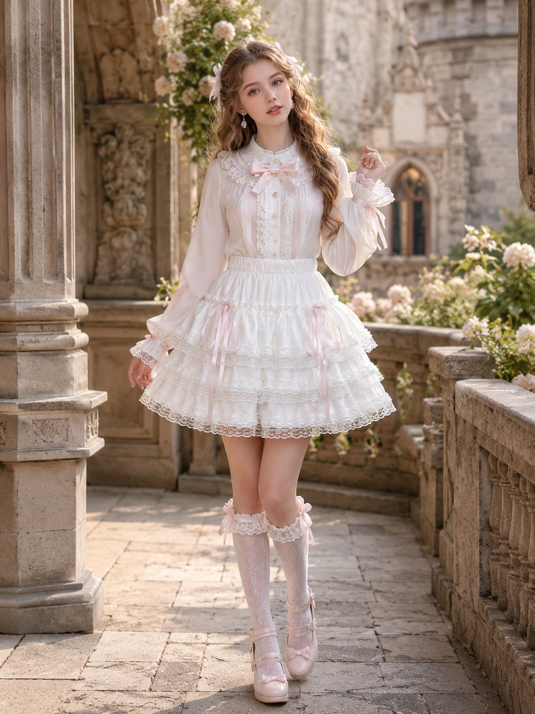 White Safety Shorts Lolita Mini Pettiskirt | Scale And Wearing Reference | Aurora Lolita White Safety Shorts Lolita Mini Pettiskirt - scale and wearing reference for white sweet daily Lolita outfit