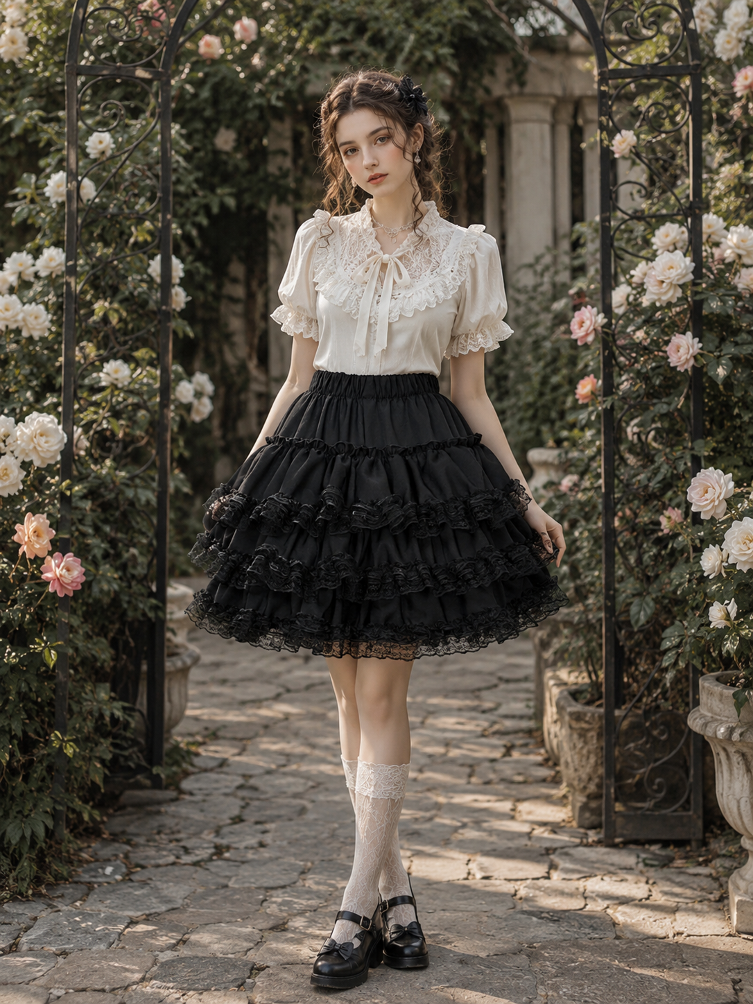 Black Safety Shorts Lolita Mini Pettiskirt | Main Product View | Aurora Lolita Black Safety Shorts Lolita Mini Pettiskirt - main product view for black gothic daily Lolita outfit