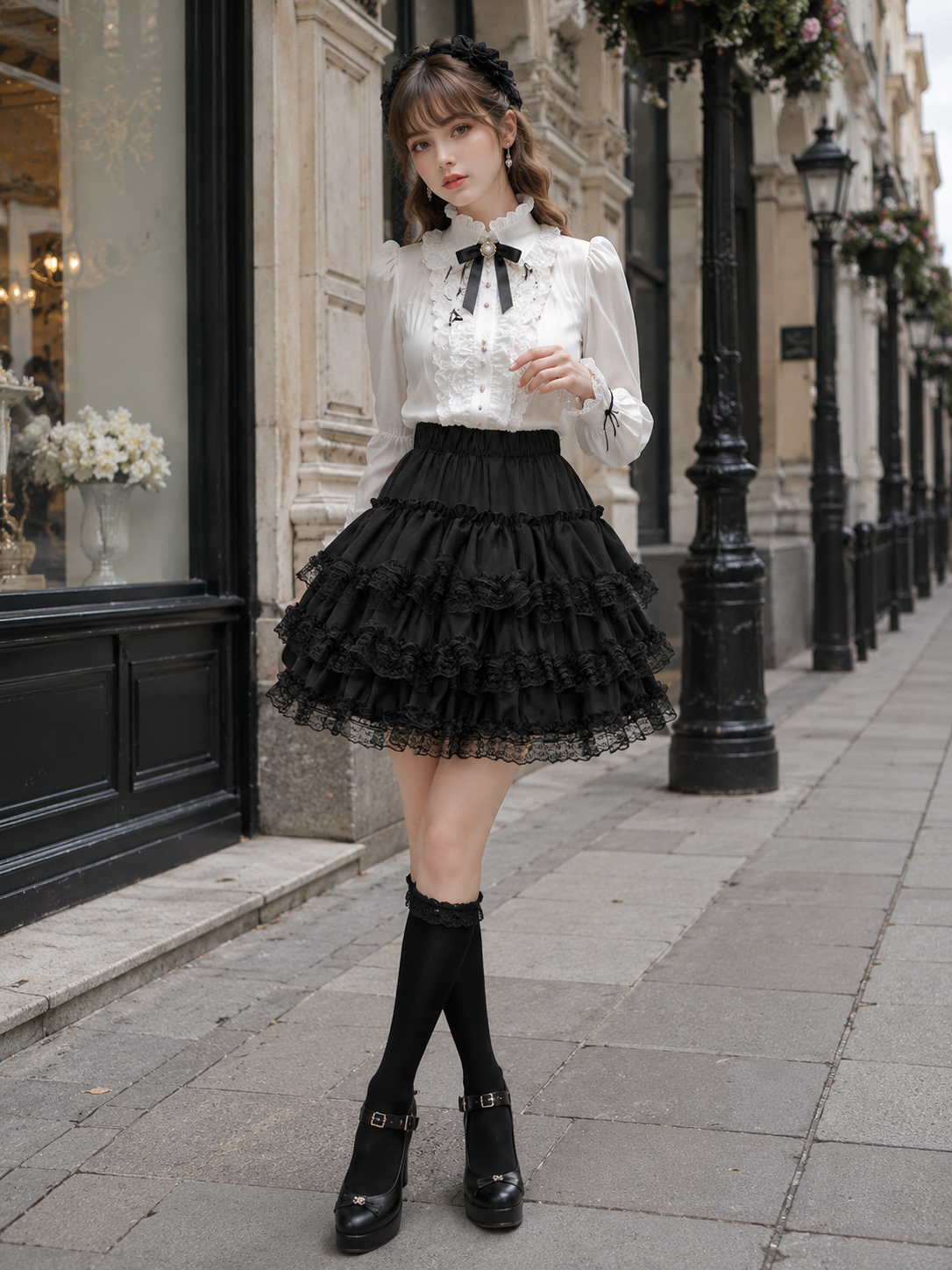 Black Safety Shorts Lolita Mini Pettiskirt | Side Or Worn Angle | Aurora Lolita Black Safety Shorts Lolita Mini Pettiskirt - side or worn angle for black gothic daily Lolita outfit