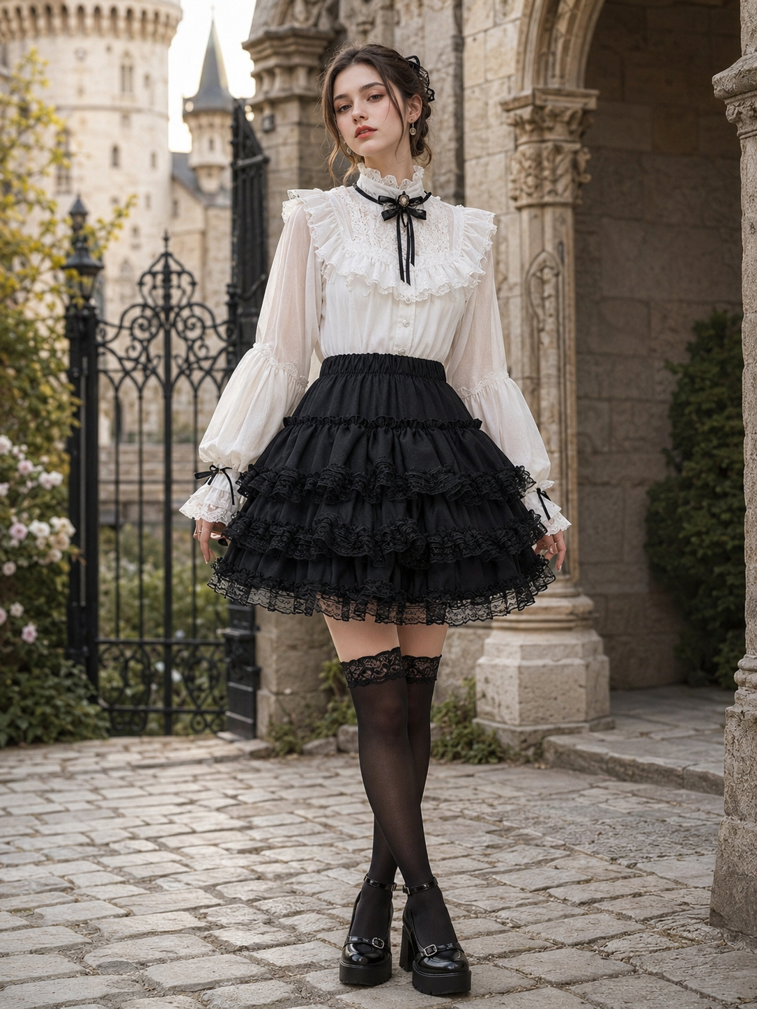 Black Safety Shorts Lolita Mini Pettiskirt | Trim And Texture Close-Up | Aurora Lolita Black Safety Shorts Lolita Mini Pettiskirt - trim and texture close-up for black gothic daily Lolita outfit
